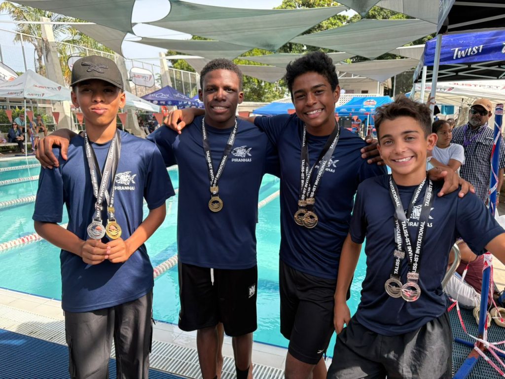 Medalists from MIS Piranhas at the TALISS invitational 2026: Liam, Samwel, Reuben S and Reuben M. 